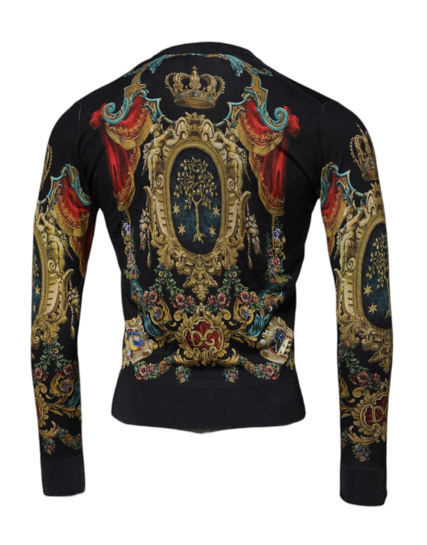 Black Heraldic DG Silk Round Neck Pullover Sweater