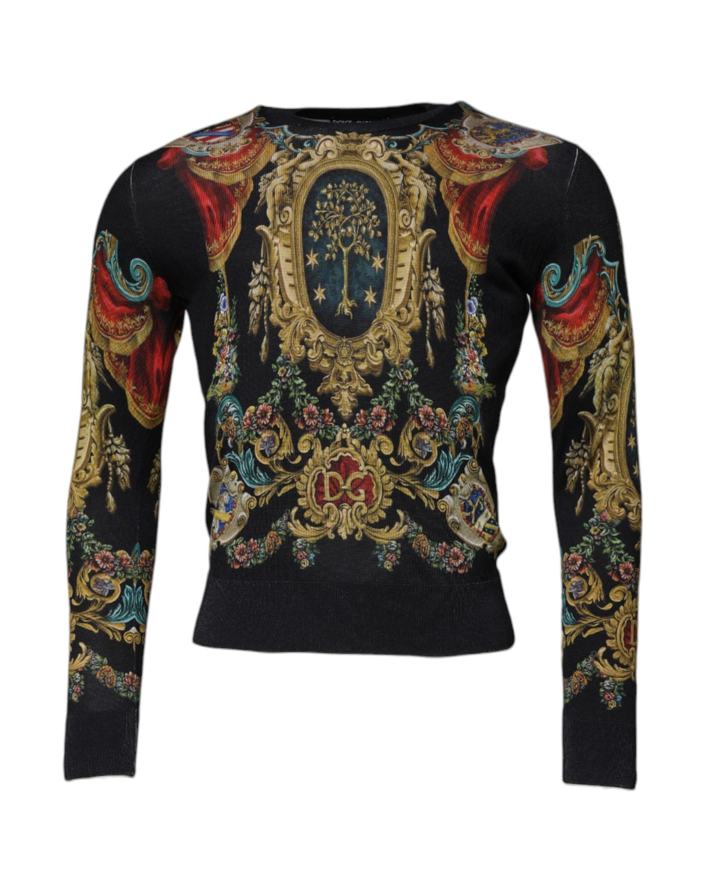 Black Heraldic DG Silk Round Neck Pullover Sweater