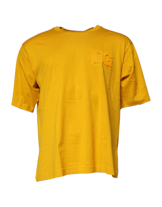 Dark Yellow Logo Cotton Men Crew Neck T-shirt