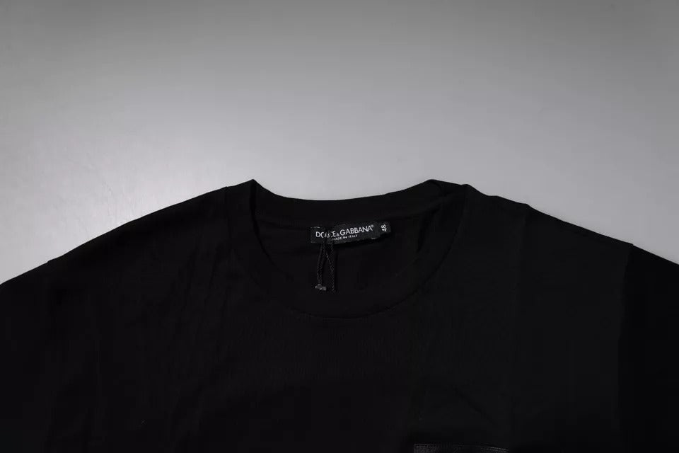 Black Logo Patch Cotton Crew Neck T-shirt