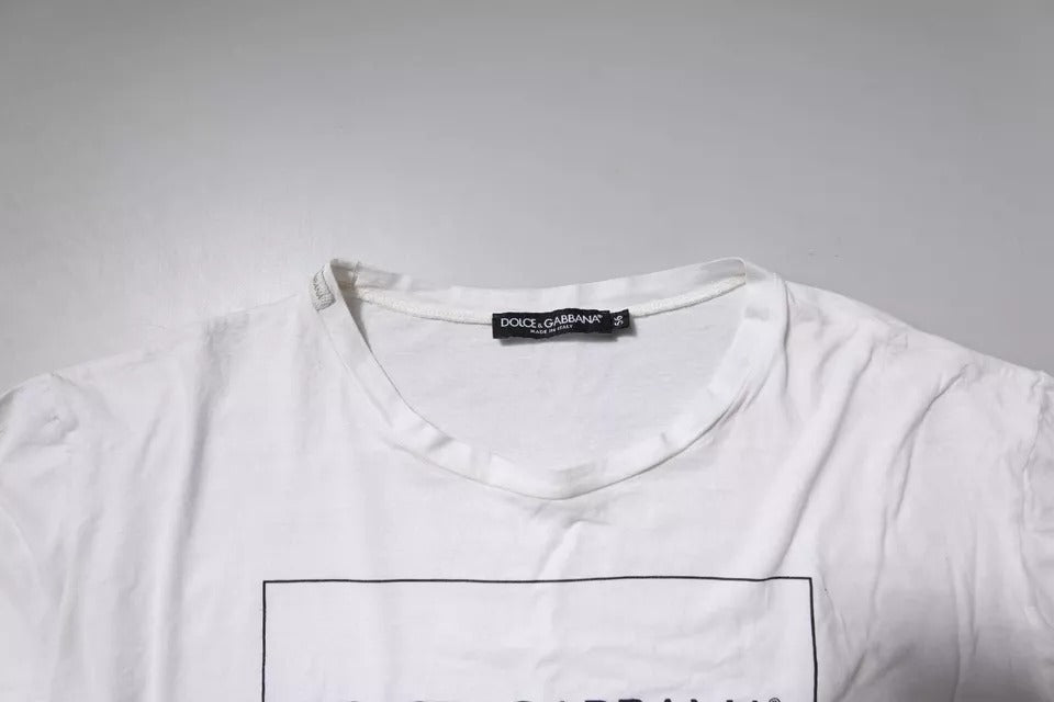 White Logo Print Cotton Crew Neck T-shirt