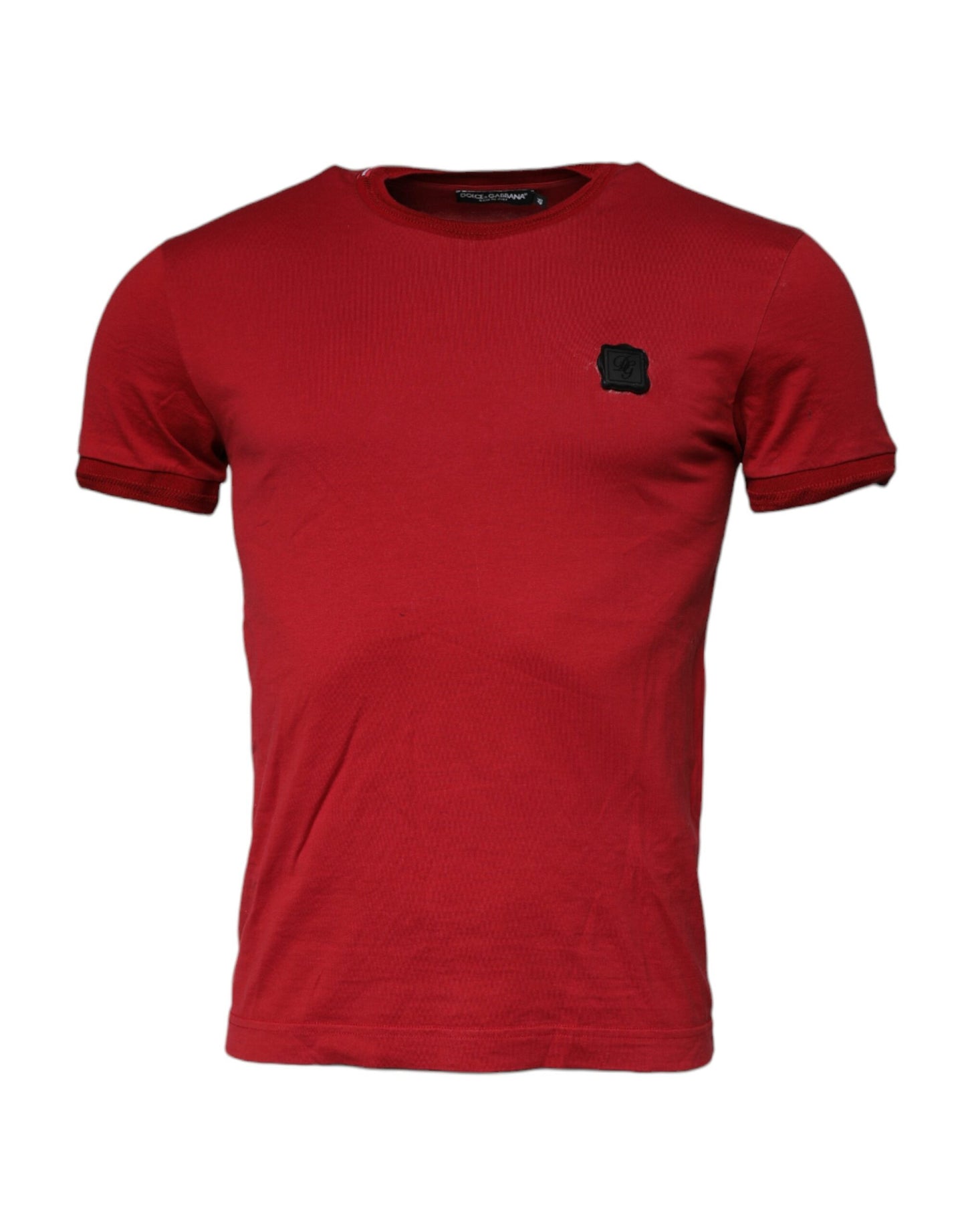 Red Logo Plaque Cotton Men Crew Neck T-shirt