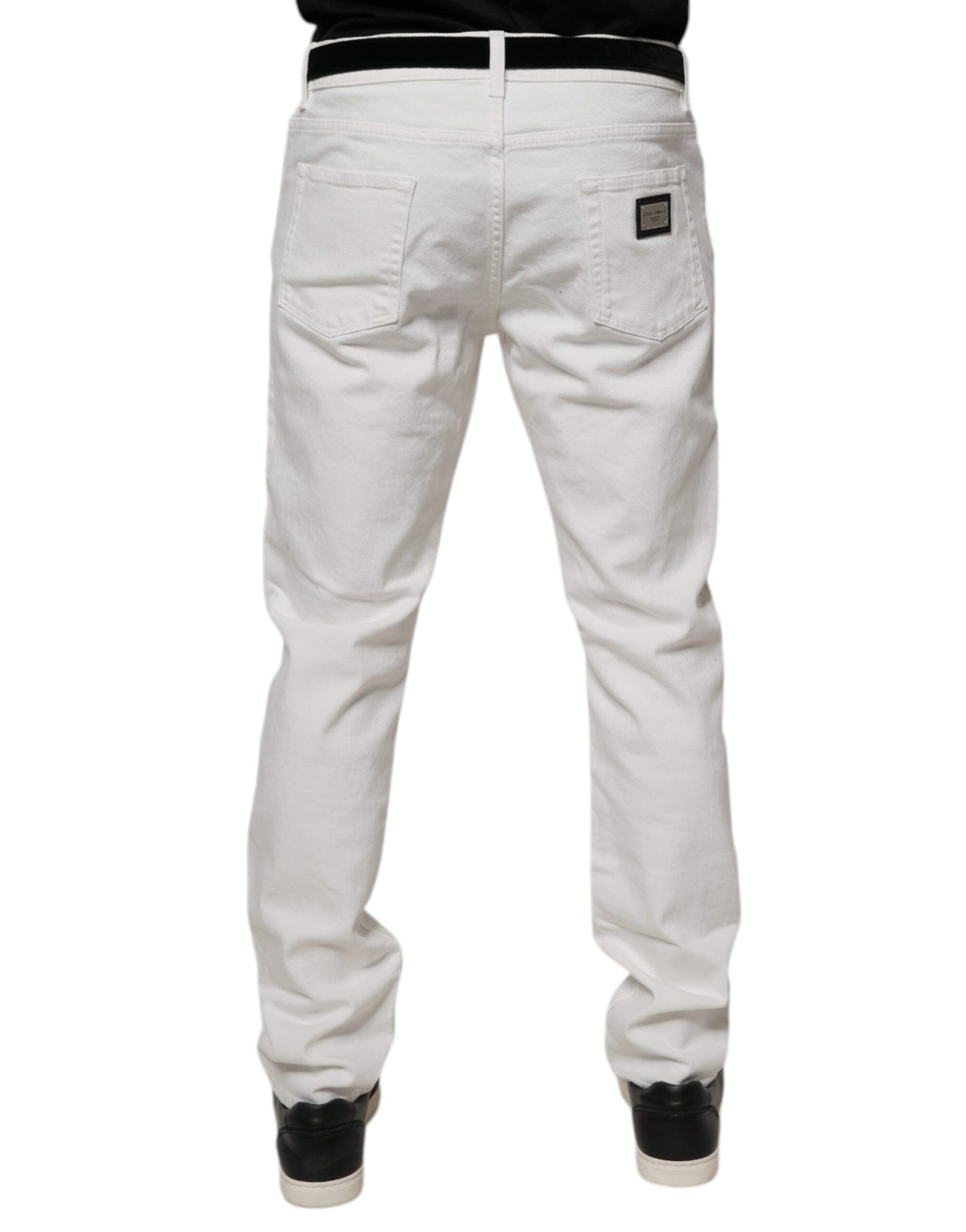 White Cotton Logo Slim Fit Men Denim Jeans