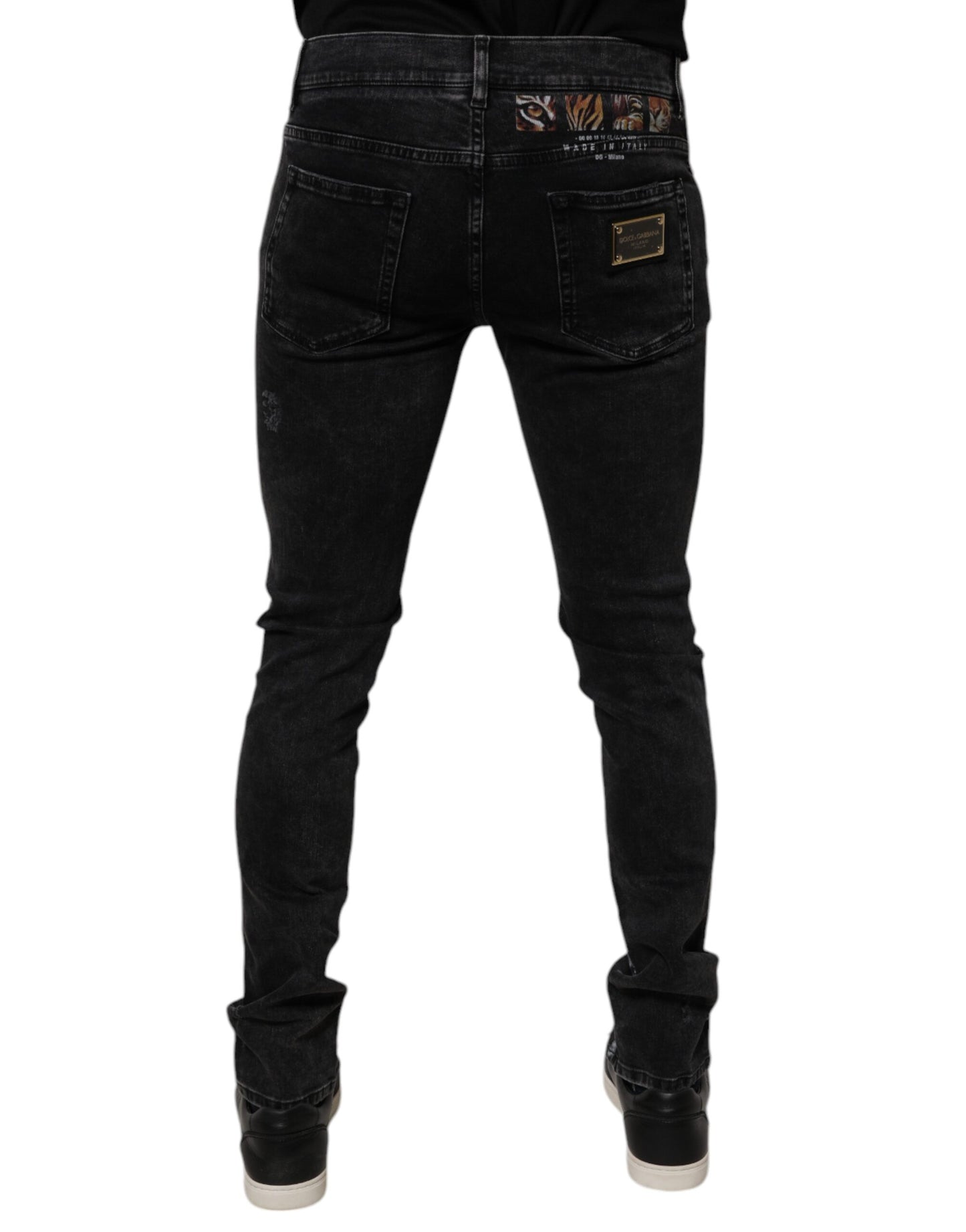 Black Tattered Cotton Skinny Men Denim Jeans