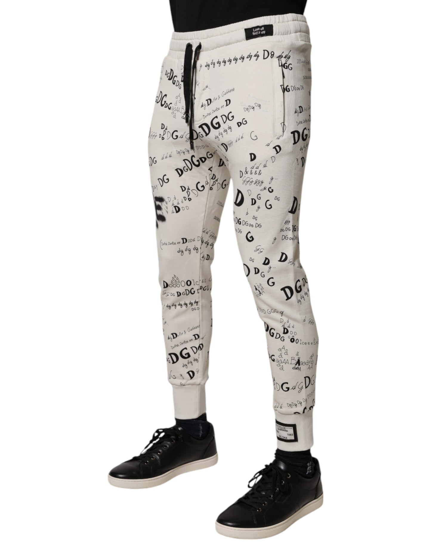 White Printed Cotton Jogger Sweatpants Pants