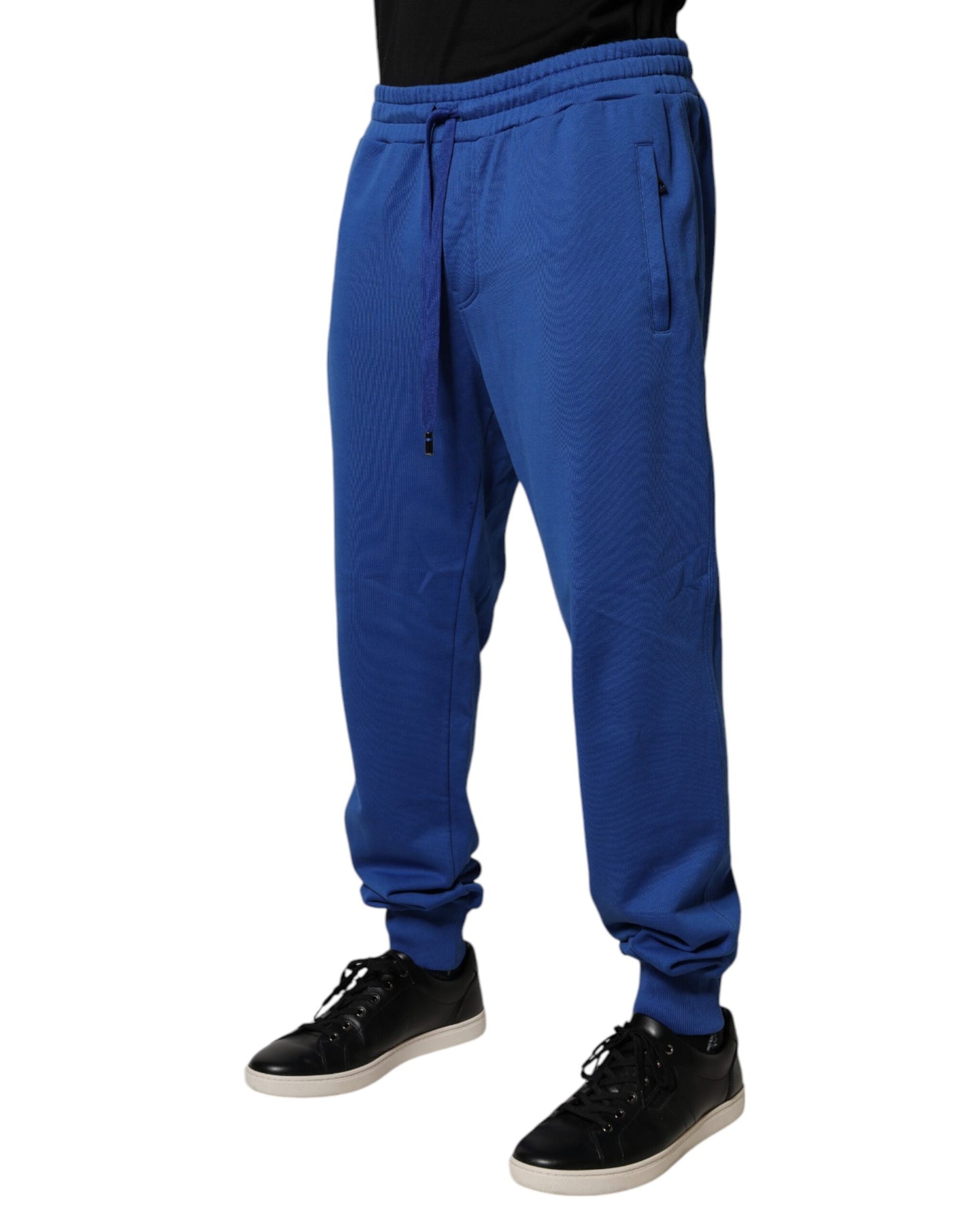 Blue Cotton Jogger Mid Waist Pants