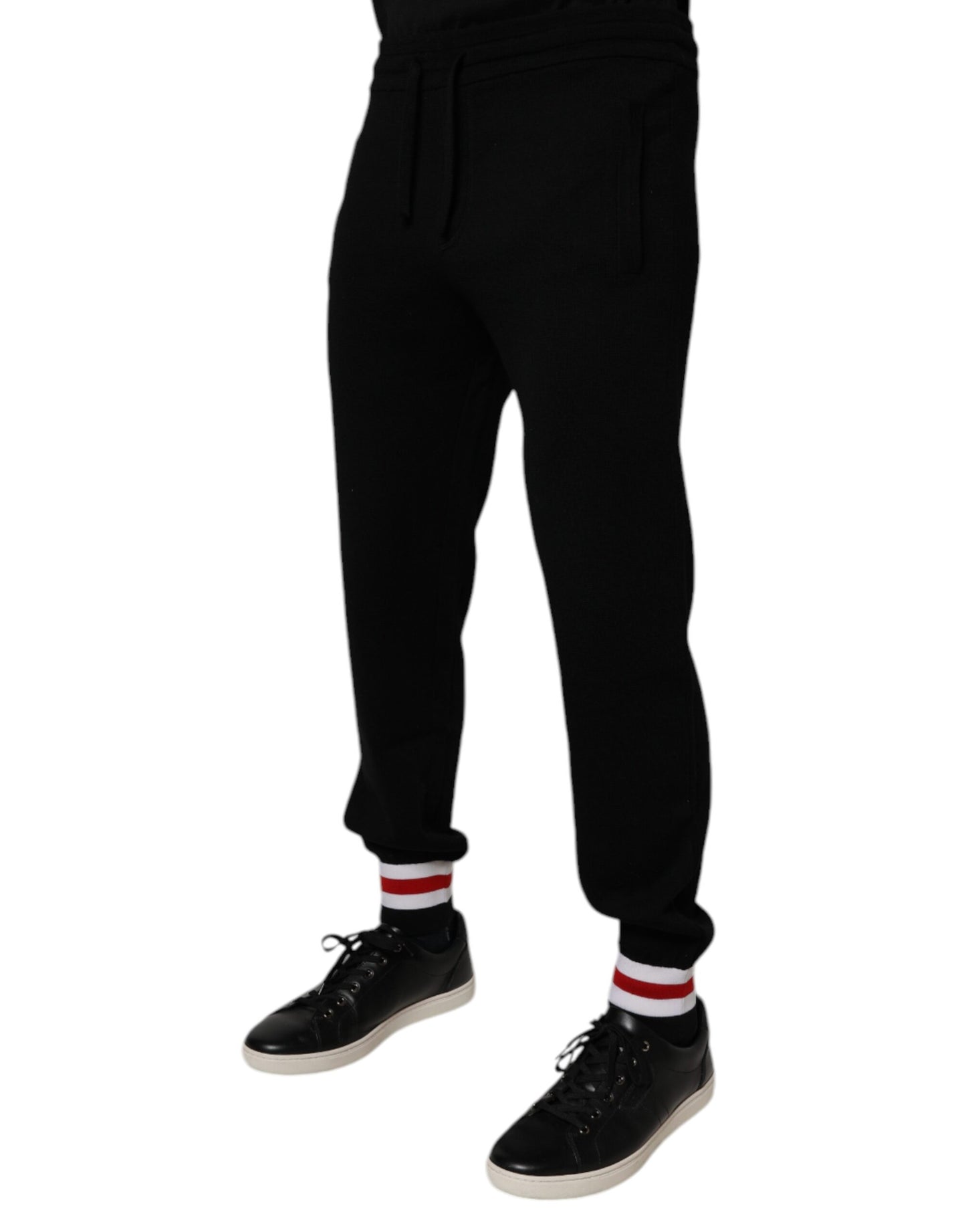 Black Wool Mid Waist Jogger Sweatpants Pants