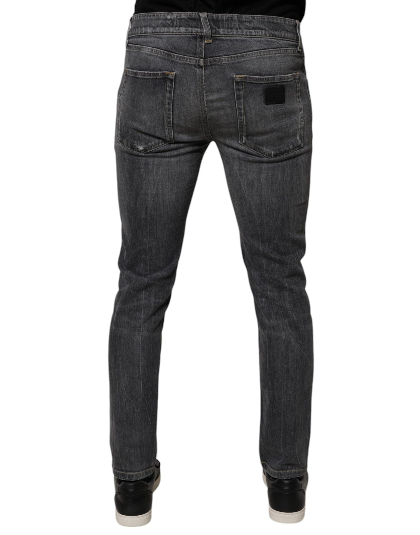 Dark Gray Washed Cotton Skinny Men Denim Jeans