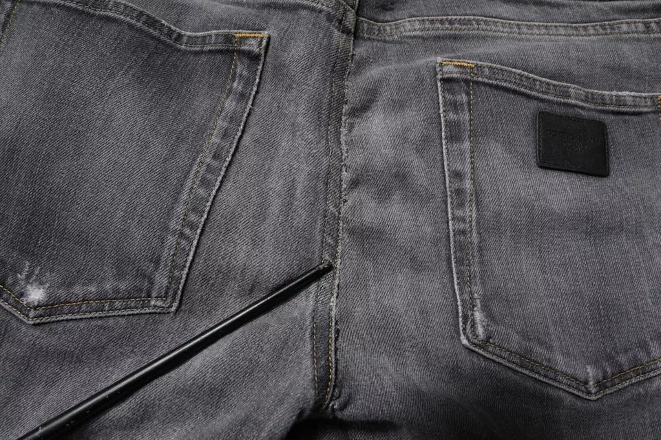 Dark Gray Washed Cotton Skinny Men Denim Jeans