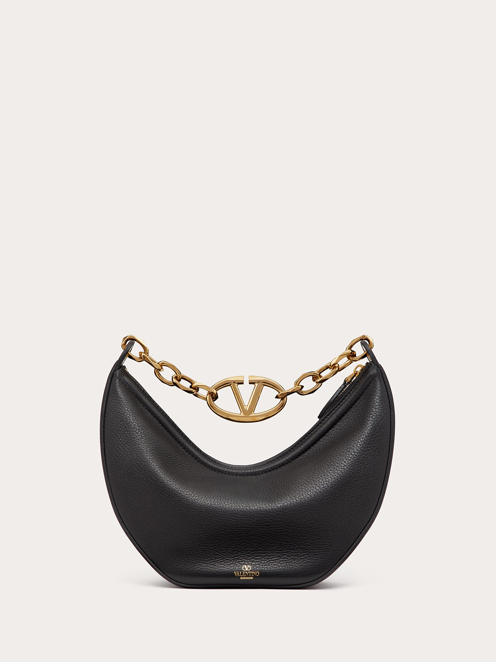 Black Leather Small Hobo Vlogo Shoulder Bag