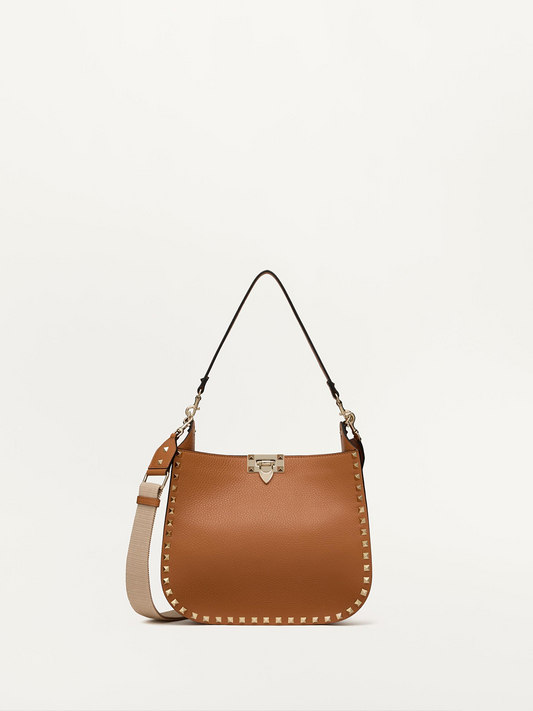 Brown Grainy Calf Hobo Rockstudt Bag