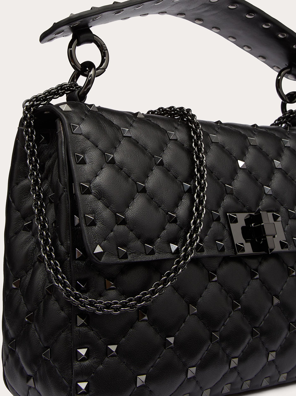 Black Nappa Leather Medium Rockstudt Spike Bag