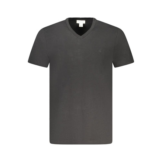 Black Cotton Men V-Neck T-Shirt