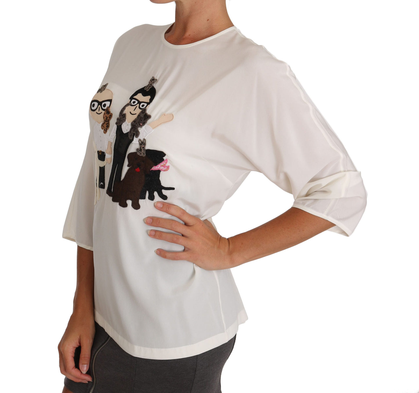 Chic Figure Family Applique Silk Top