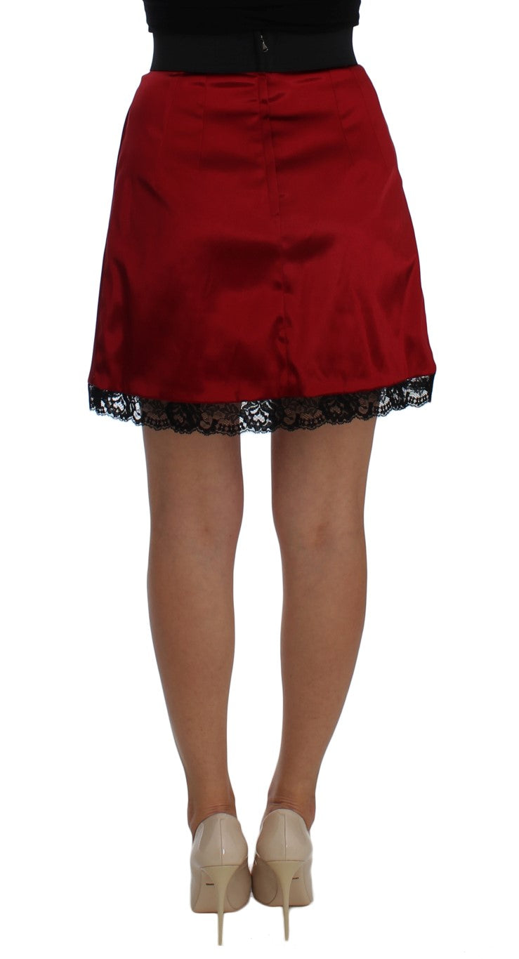 Elegant Red Lace High-Waist Skirt