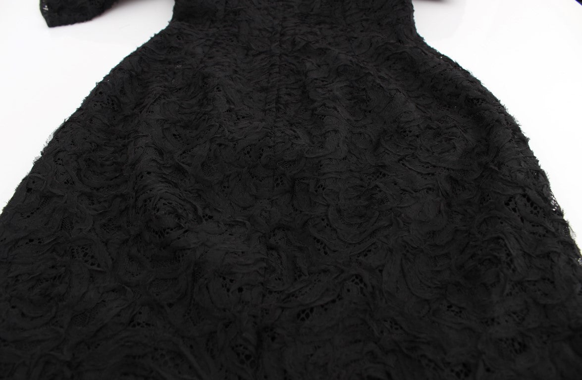 Elegant Black Floral Lace Maxi Dress